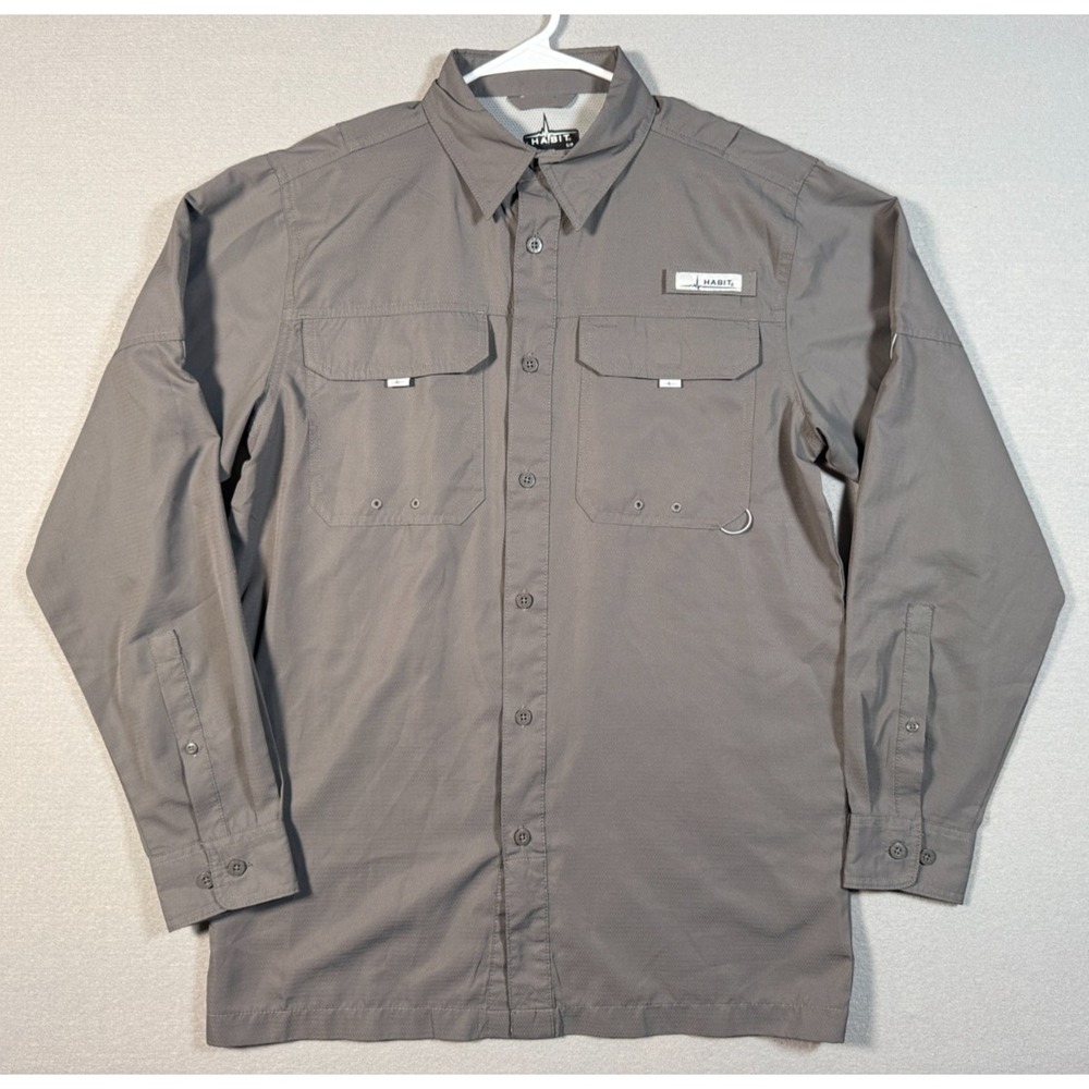 Habit Men's Long Sleeve Fishing Shirt - Gray - Size S - 40+ Solar Factor - Poly